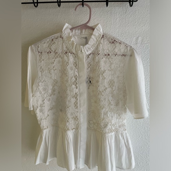 NWT Zara White Lace Button-Up Blouse - Picture 2 of 7